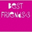 A pink background displays 'BEST FRIENDS' with a heart symbol in white pixelated text, shown across multiple views.