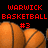 Pixelated image with red text 'WARWICK BASKETBALL #3' over orange basketballs on black background.