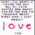 A static image with a white background displays the word 'love' in bright pink lowercase letters, surrounded by pixelated text above and below.