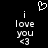 Pixelated black background with white text 'i love you <3' and a heart symbol above the text, displayed in two identical side-by-side
