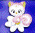 Pixelated cat-like creature with large eyes and ears, holding a swirled prop against changing background colors.
