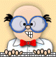 Pixelated cartoon character with blue glasses, red bow tie, and white shirt typing on keyboard; left hand fingers shift position between frames.