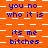 Static pixel art with orange background and white checkered pattern displaying repeated blue text phrases.
