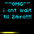 Pixelated cyan text on black background with yellow horizontal bars, displaying "OMG" and "i cnt wait til 2mro!!!!" in two