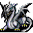 Pixelated silver dragon with blue eyes, yellow claws, and black accents on white background; green text 'Original Icons .com' on dark green