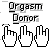 Pixelated graphic with gray background displaying two lines of text above three white cursor hands on black outlines.