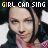 nine identical pixelated images showing a person with dark hair and blue eyes, wearing a black hoodie over a red garment, with 'GIRL CAN SING' text above each image