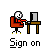 Animated contact sheet showing 25 sequential frames of a buddy icon depicting a stick figure signing on to AOL Instant Messenger, with evolving interface elements and text fields across the sequence.