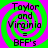 Four identical display text over a green and purple spiral background with visible pixelation