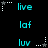 cyan text phrases on black background with animated star and dot patterns changing