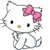 Two static Hello Kitty buddy icons side-by-side: left shows white cat with pink bow on white background; right shows same cat in hula skirt and flower crown on pink background.