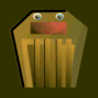 Animated icon of a brown trash can with blue eyes and a red mouth, showing sequential changes in background color and added musical symbols.