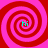 Four identical spiral patterns arranged in a , each containing the text 'hi' in cyan at the center against a red and pink background