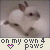 A pixelated rabbit on a light background with text reading "on my own 4 paws" and a heart symbol, displayed in three
