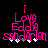Pixelated pink text reading "I Love Edgy sanderlen" on black background with white and gray accents, animated change in bottom-right accent color.