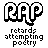 Pixelated 'RAP' text and 'retards attempting poetry' text in red/black/white with varying color changes across six
