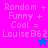 Pixelated text reads "Random + Funny + Cool = Louise B62" with a star symbol, displayed across four color-blocked quadrants in a