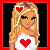 Pixel art Valentine's Day themed animated contact sheet showing a blonde woman in heart-themed attire and text elements across six frames.