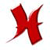 A static red X-shaped icon with pixelated edges on a white background, appearing as a stylized symbol or logo.