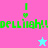 Pixelated green text 'delligh!delligh!' on pink and light blue backgrounds with vertical green bars, hearts, stars, and exclamation marks.