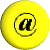 A 5x5 contact sheet of yellow circular icons with black @ symbols, showing animation frames where the circles rotate and change orientation from top to bottom left-to-right.