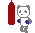 Pixel art animation contact sheet showing a panda character interacting with red punching bags across 8 frames on gray background.