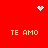 Red background with four 'TE AMO' text blocks and pixelated heart/snowflake icons at top corners, animated white dot cluster in center.