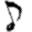 Six black musical eighth notes on a light gray background, arranged in two of three with varying notehead and stem positions
