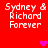 Red background with white text "Sydney & Richard Forever" repeated four times and pink heart symbols in different positions.