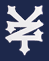 White stylized symbol on dark blue background with pixelated edges and slight transparency effects.