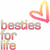 A static image shows four identical 'besties for life' text blocks with gradient hearts above each, arranged in a on white background