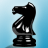 Black pixelated chess knight icon with white highlights on a light blue gradient background, rendered in low-resolution style.
