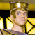 Pixelated character with light brown hair wearing a golden crown and yellow shoulder armor, set against a dark background with golden elements.