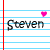 Animated icon with 'Steven' text and pink hearts on lined paper background, showing heart position changes across frames.