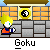 Pixel art character with spiky yellow hair and orange shirt stands on stone platform, text above changes from 'KAME..' to 'HAAAA!' across frames.