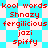 Red pixelated text on a blue and white checkered background with repeating patterns.