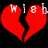 Two red broken hearts with white text 'W18h' above each heart on a black background.