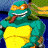 A pixelated cartoon character with a green body, yellow chest, orange mask, and red tongue sticking out appears on the left side of a contact sheet next to green text reading "Original Icons .com" on a dark background.