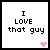25 pixelated icons displaying "I LOVE that guy" text with pink heart symbols, each icon showing distinct animation variations