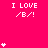 A bright pink background displays repeated white text "I LOVE /B/!" with small heart symbols scattered around, some forming vertical stacks.