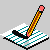 Pixelated pencil drawing animation on striped paper with visible eraser and graphite smudge.