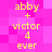 Pixelated yellow text on pink background displays 'abby + victor 4 ever' repeated in two vertical with identical layout