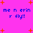 Bright pink background with orange starbursts and blue pixelated text reading "me n erin r fly!!" repeated in four quadrants.