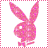 A 48x48 pixel animated contact sheet showing three frames of a pink Playboy bunny logo with glittery texture, arranged in a 2x2 grid with one empty gray cell.