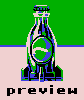 Pixel art of a bottle with green liquid, blue cap, and label on light pink background; text "preview" below.