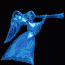 Blue angel figure in flowing gown holding trumpet, repeated across with slight pose variations on black background