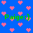 Blue background with pink pixelated hearts and green text reading "Paige:)" repeated across the image.