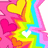 Pixelated icon with pink background featuring yellow and red hearts, a rainbow starburst effect, and blue text reading 'i love ALI and TAYLOR!!!! <33'