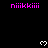 Pixelated pink text 'niikkiii' repeats across a black background with white heart symbols scattered throughout.