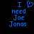 Blue pixelated text on black background reads "I need Joe Jonas" with a heart symbol replacing the word 'love' in the first frame.